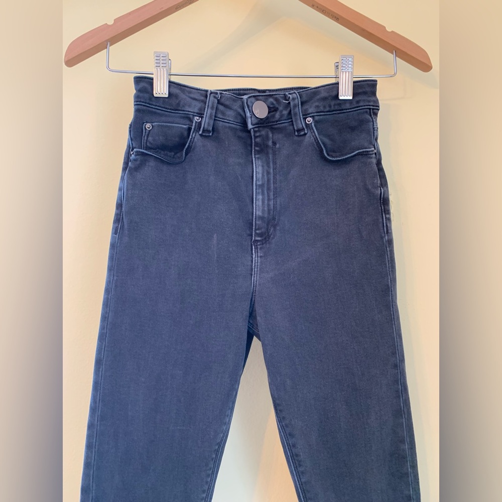 High Waisted Charcoal Blue Skinny Jeans